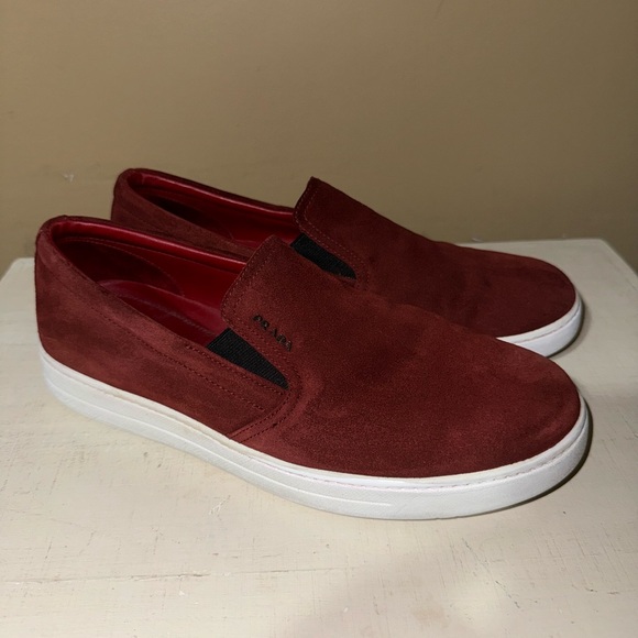 Prada Maroon Suede Red Leather Interior Slip on Loafers Men’s Sz 7 Rare - Picture 4 of 8